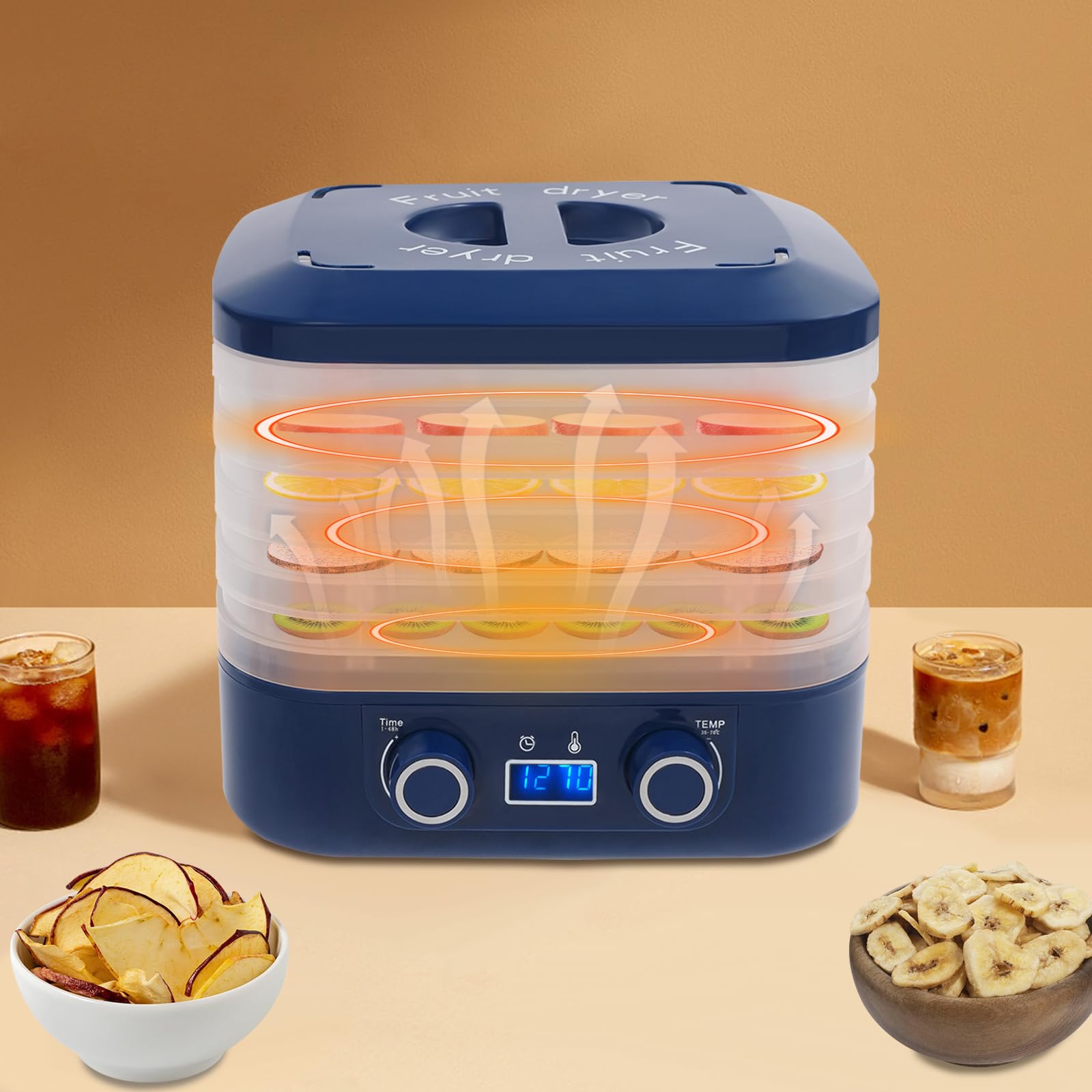 Secador automático de 160 W, secador de frutas y verduras de cinco etapas, secador de alimentos multifuncional, adecuado para el hogar, cocina, tiendas de mascotas y sala de estar