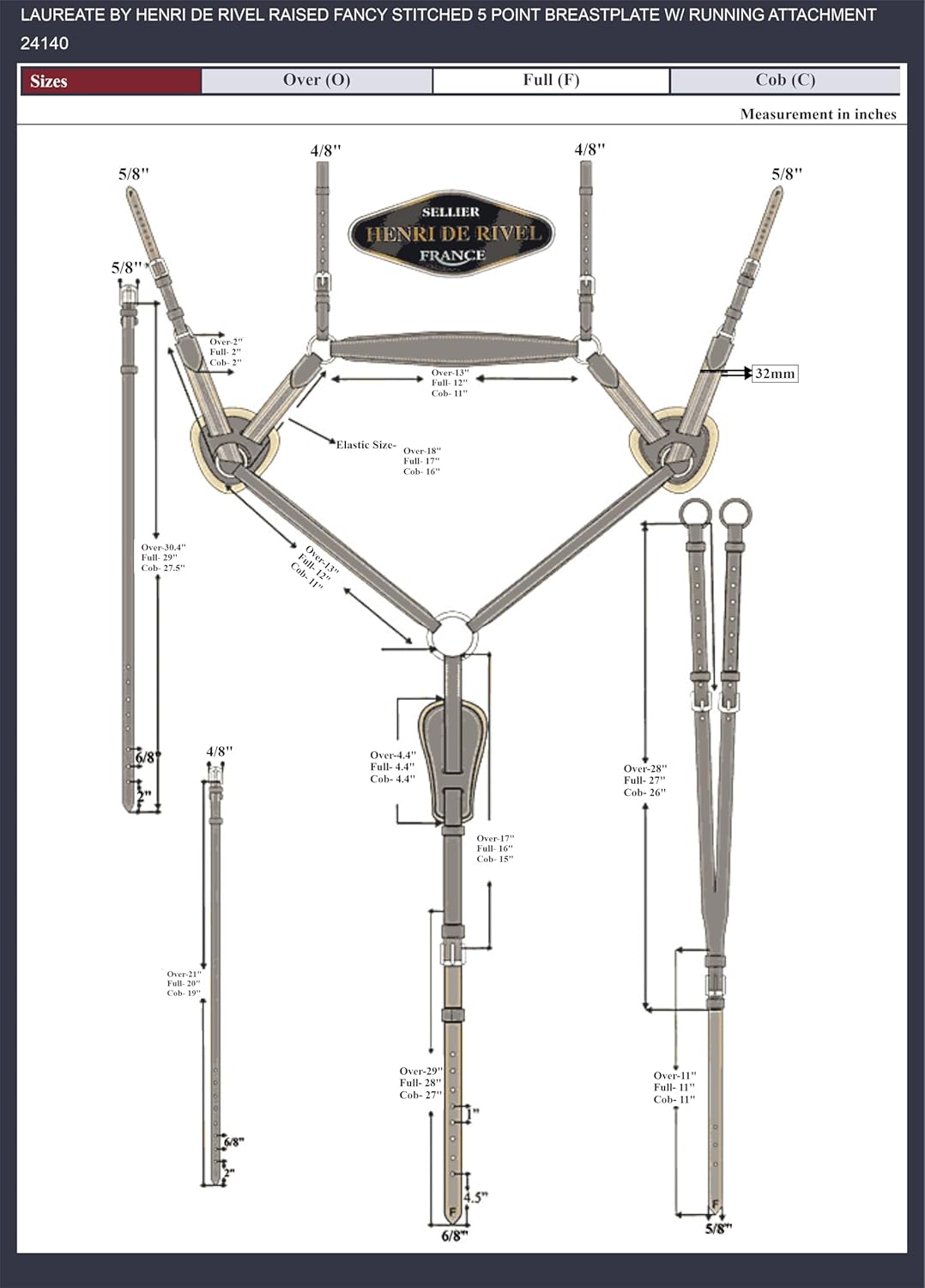 Laureate by Henri de Rivel Raised Fancy Stitched 5 Point Breastplate w/ Running Attachment