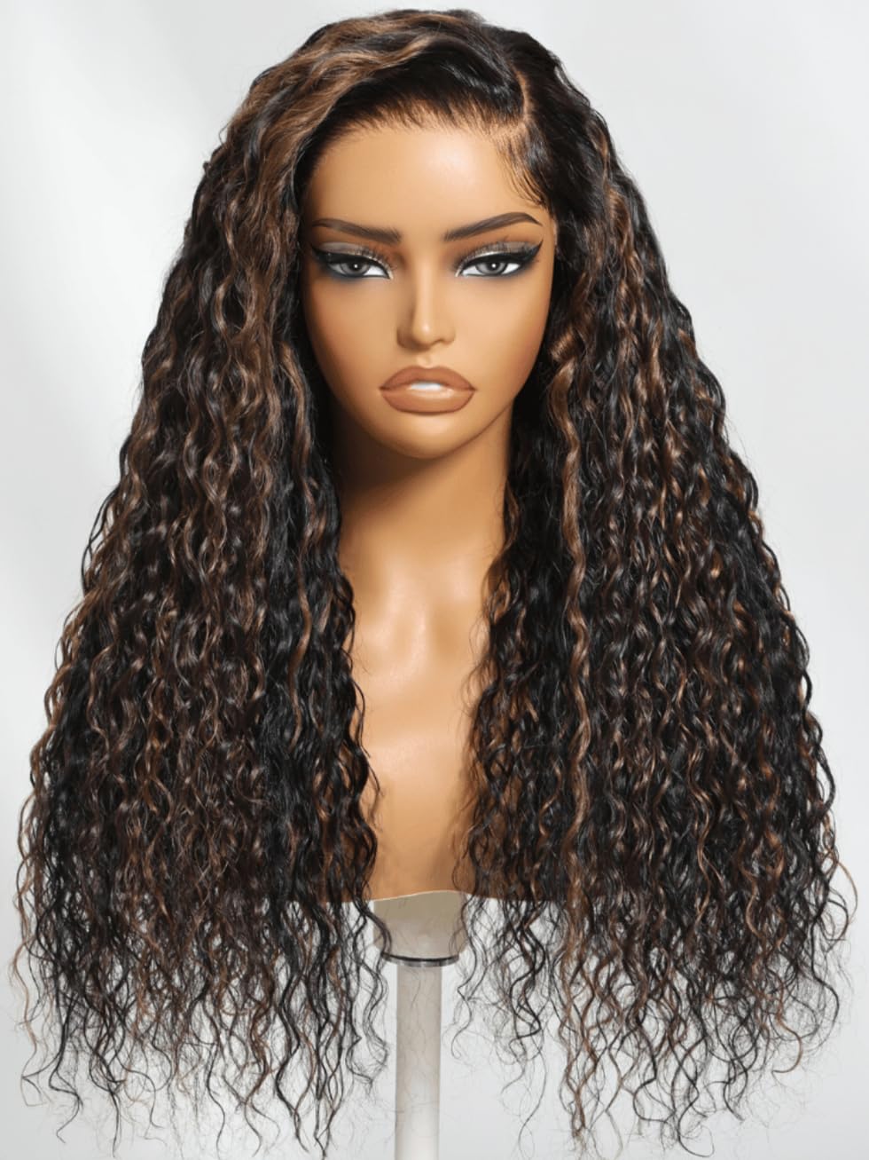 UNICE Bye Bye Knots Glueless Wig Pre Plucked Pre Cut Water Wave 7x5 Lace Front Wigs Human Hair Wet and Wavy Put on and Go Glueless Human Hair Wig 150% Density 24 inch: 24 Inch Golden Brown Highlight | 7x5 Lace Pre Plucked | Water Wave