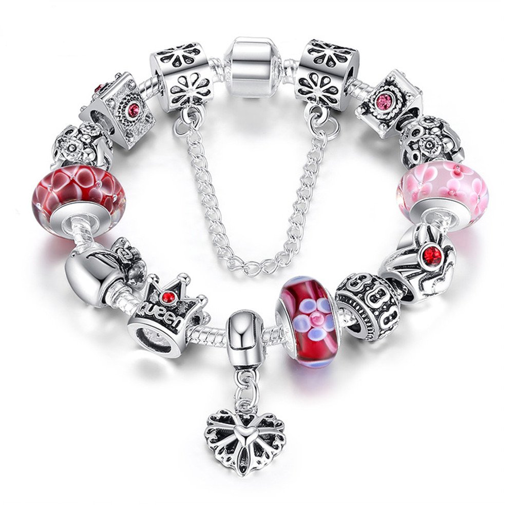 A TE® Bracciale Charms Fiore Vetro Catena Sicurezza Regalo 18cm/20cm#JW-B110