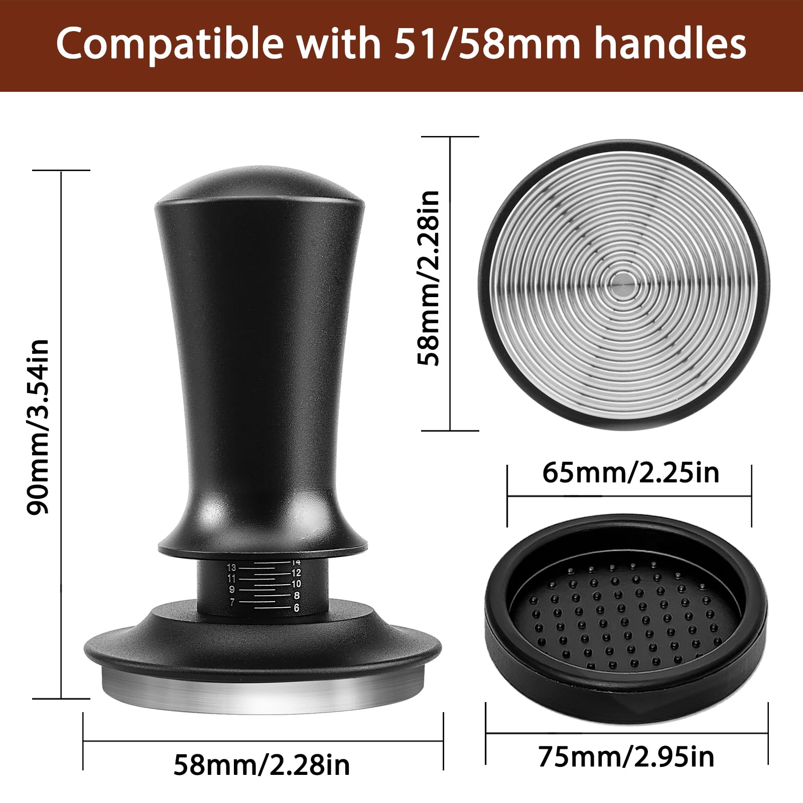 Tamper à Café 51 Mm En Acier Inoxydable Calibré – Presse-Expresso Avec Ressort Intégré Et Base Amovible, Noir Mat Pour Un Tassage Parfait