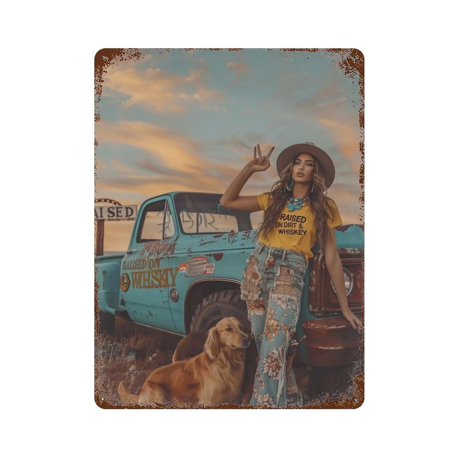 FHUYEURHRY Bohemian Western Cowgirl 02 Wall Decor Retro Iron Vintage Art Metal Tin Sign Poster Modern Home Cofffee Club Art Bar Shop Decorations Style 40x30cm