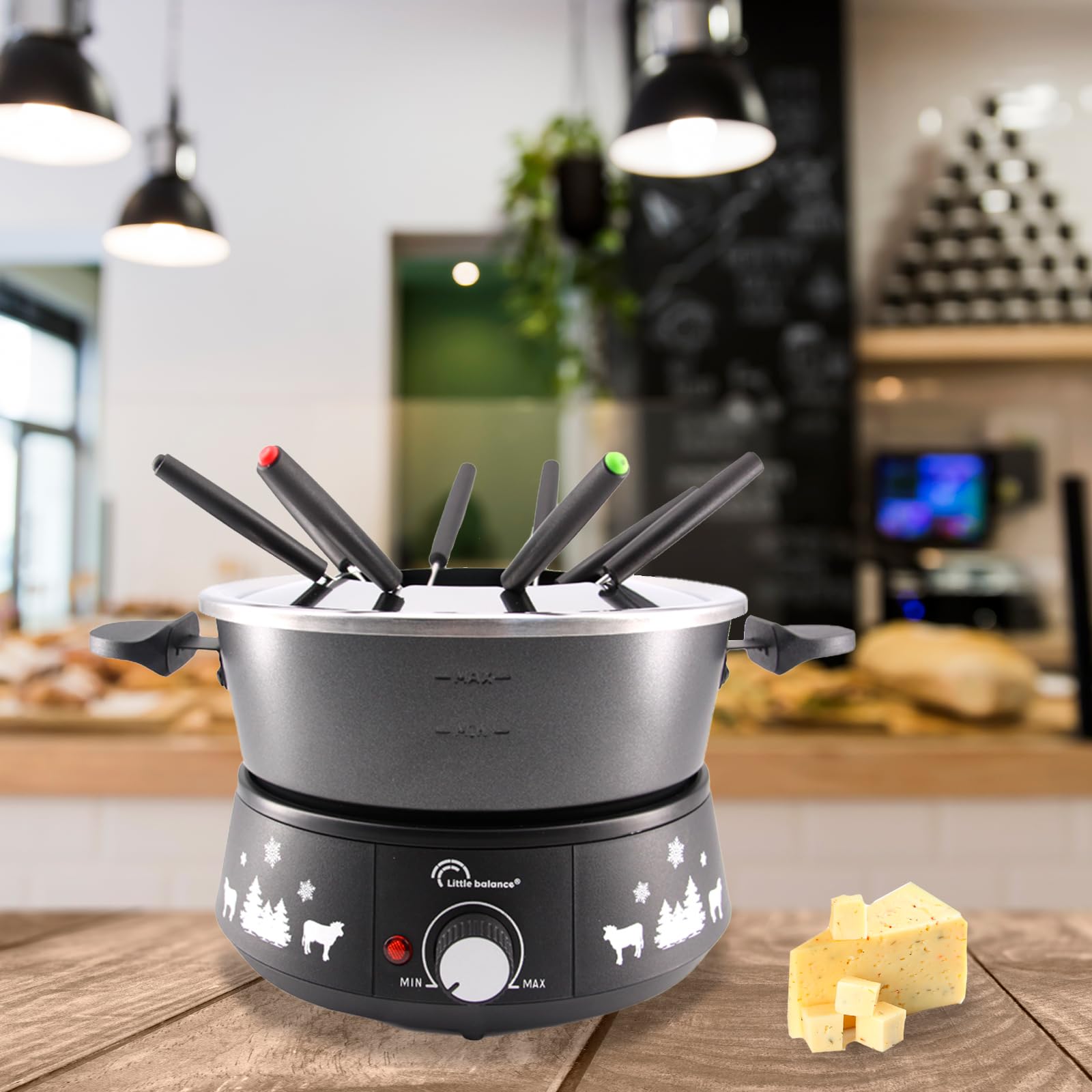 LITTLE BALANCE 8690 Black Fondue 8 Meuuuh...!, Aparato de fondue 8 personas, Caquelon antiadherente de gran capacidad 2 litros, 1500 W, Negro