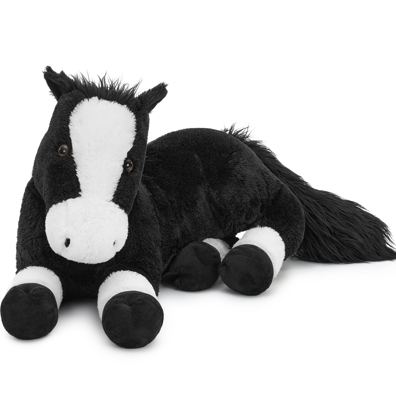 MorisMos 120cm/48in XXL Horse Plush Stuffed Animal, Soft Large Cuddly Black Horse Teddy Pillow Toy with Adjustable Softness Zipper, Gift for Kids Girls Boys & Pony Lovers — image 1