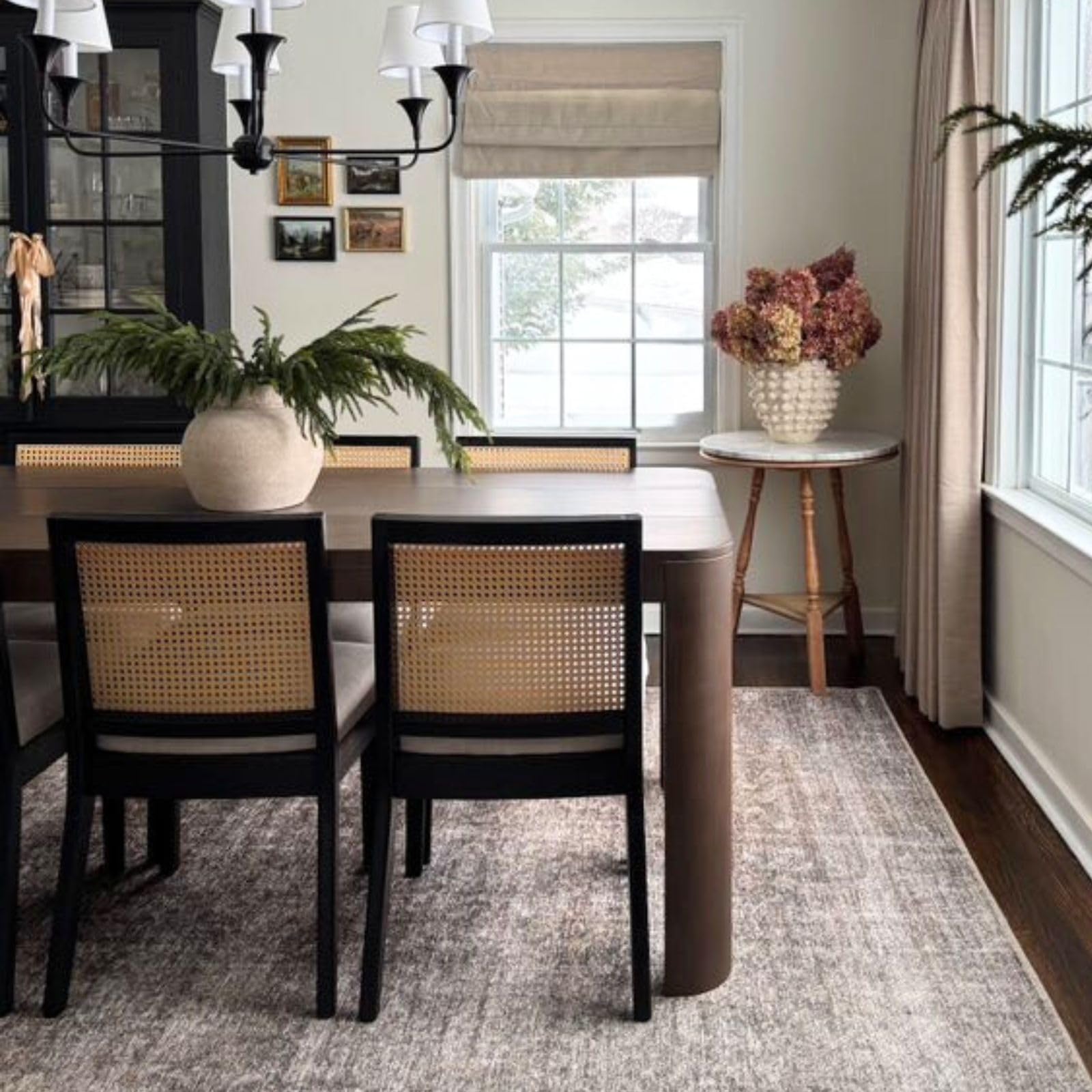 DAYALANE Rattan Dining Chairs Set of 4, Farmhouse Boucle Kitchen Chairs with Cane Back, Upholstered Sherpa Dining Room Chairs Comfy Side Wood Chair