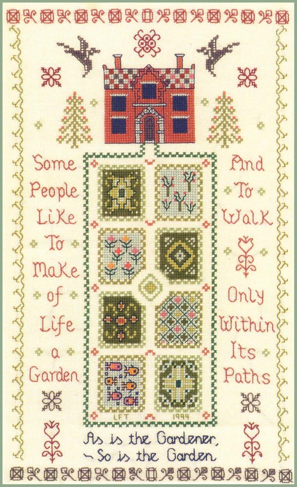 Garden Sampler with Proverbs - Complete Cross Stitch kit on 14 Ivory aida with Clear Colour Chart