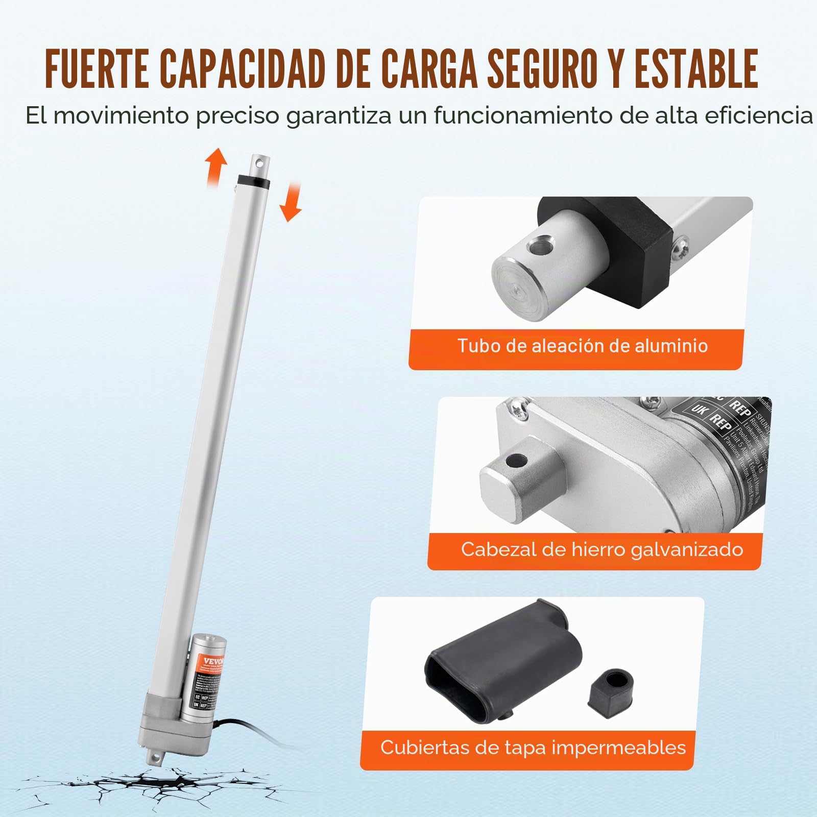 VEVOR Actuador lineal de 12 V, actuador lineal IP65 impermeable de 20 pulgadas, actuador de movimiento lineal de 660 libras/3000 N 0,19 pulgadas/s con soporte de montaje para uso en exteriores