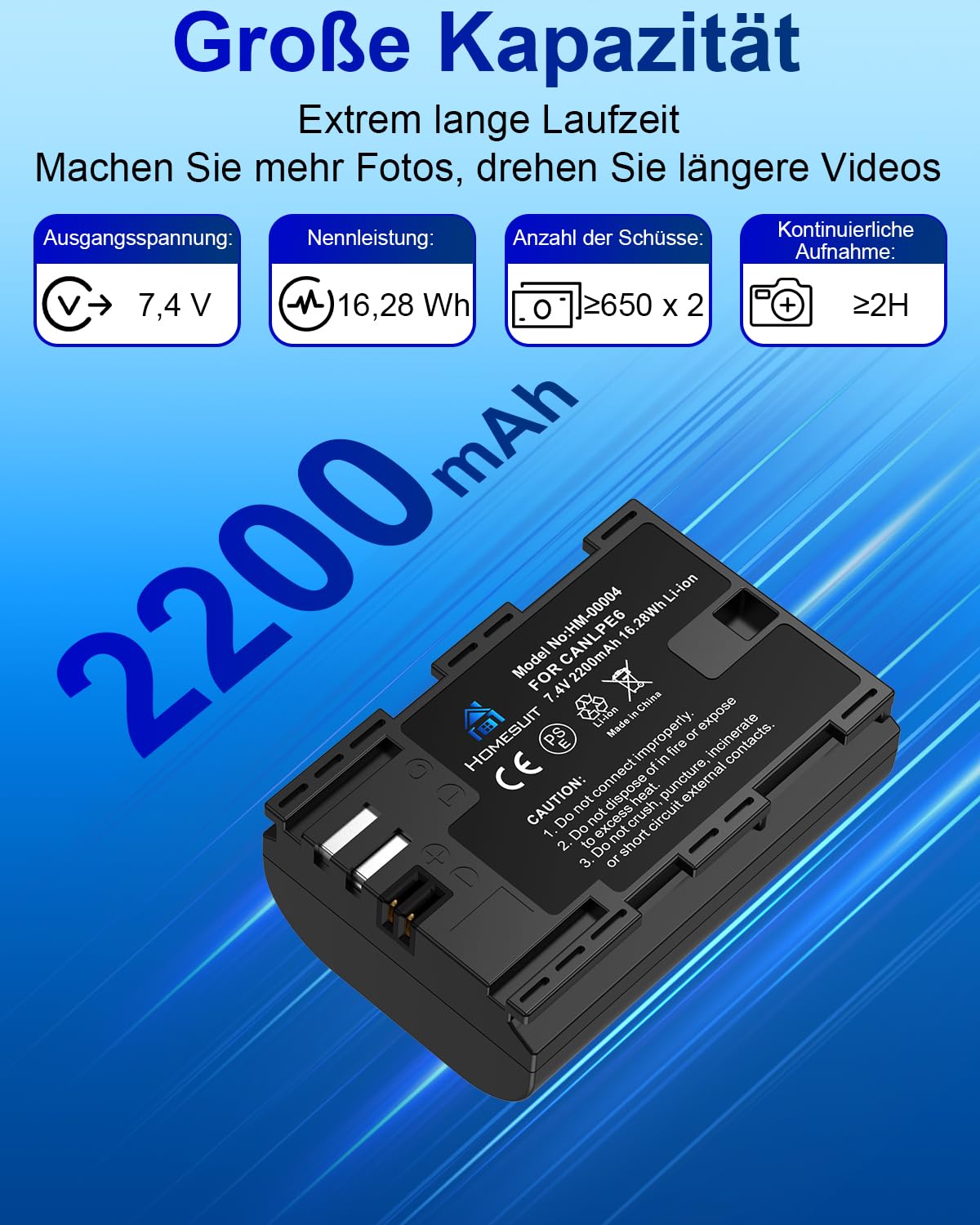 Homesuit LP-E6 LP-E6N Akku 2200mAh und USB LED Dual Ladegerät für Canon EOS 5D Mark IV, 5D Mark II, 5D Mark III, 6D Mark II, 7D Mark II, 60D, 60Da, 70D, 80D, 90D und mehr (2er-Pack)