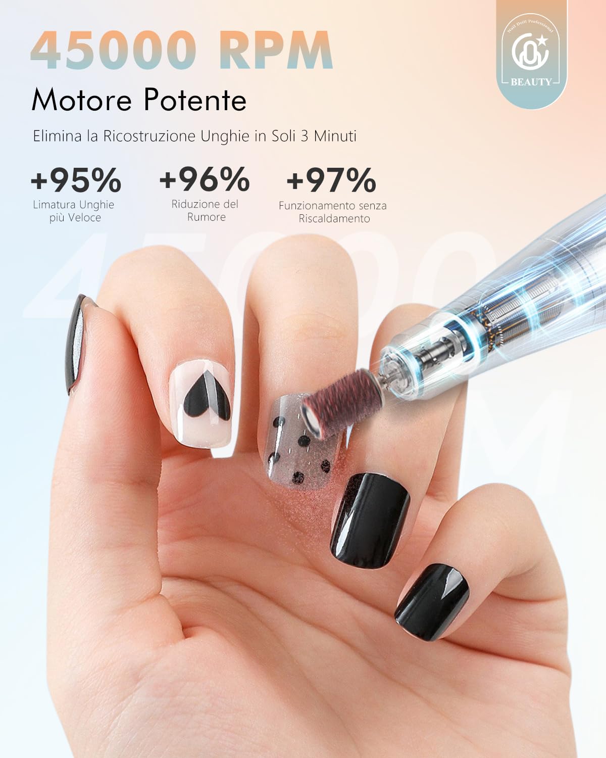 CozyZen Trapano per unghie senza fili professionale: 45000 giri/min, kit di lima elettrica ricaricabile per unghie, portatile e a basso rumore, per unghie acriliche, gel, manicure e pedicure, salone e