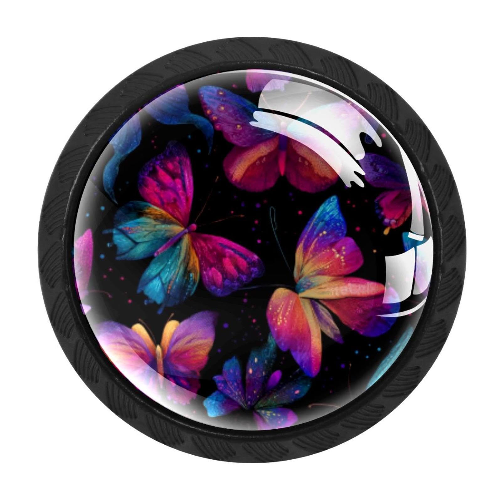 CHENZZZZ 4 Pack Black Colorful Butterfly Pattern (2) Cabinet Pulls with Screws, Kitchen Cabinet Knobs Hardware