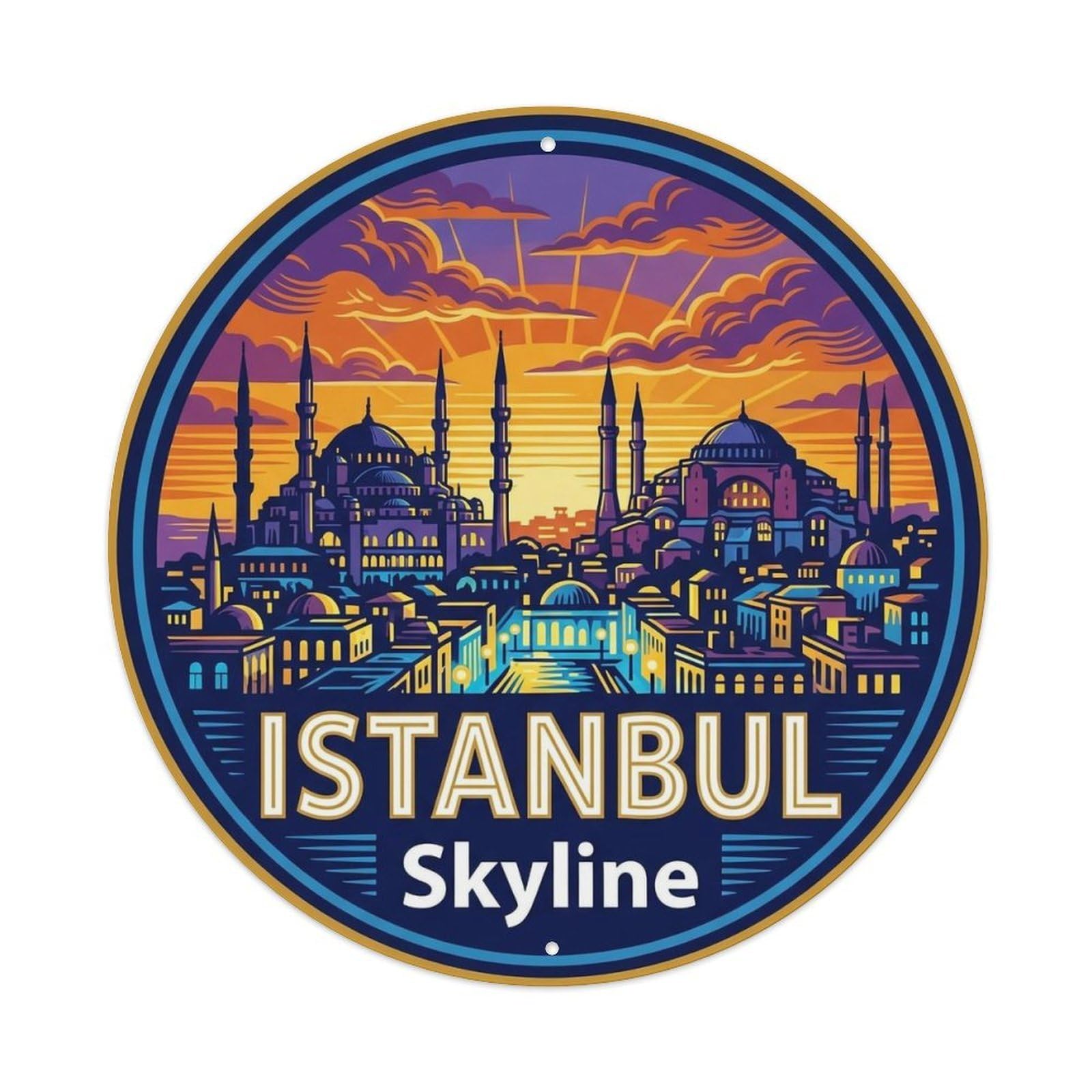 Vintage Travel Istanbul Turkey Skyline Vintage Metal Tin Sign Plaque Wall Decor for Cafe, Club Bar, Office, Garden Metal Poster 8x8Inch