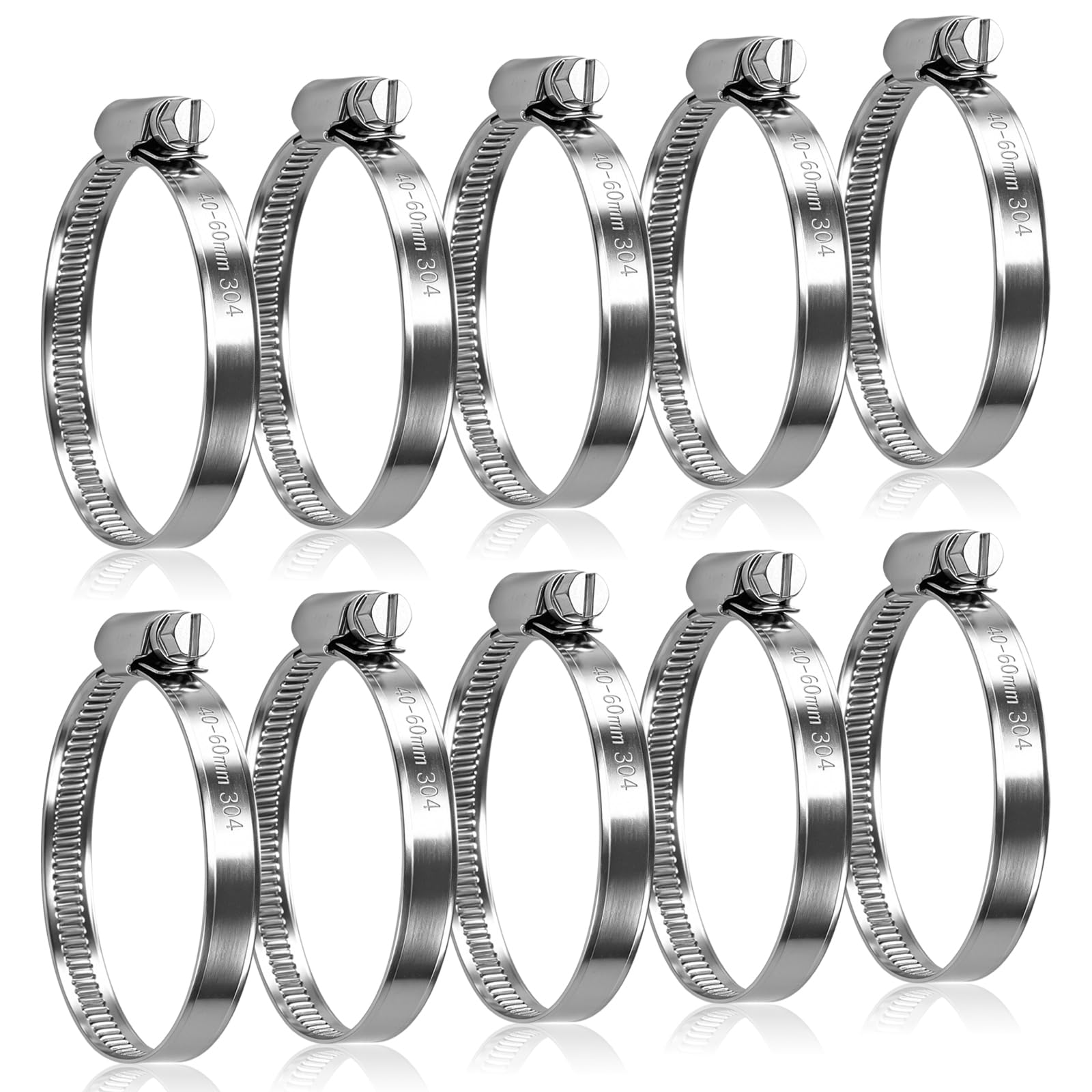 10PCs Jubilee Clips 40-60mm,Hose Clips,304 Stainless Steel Hose Clamps