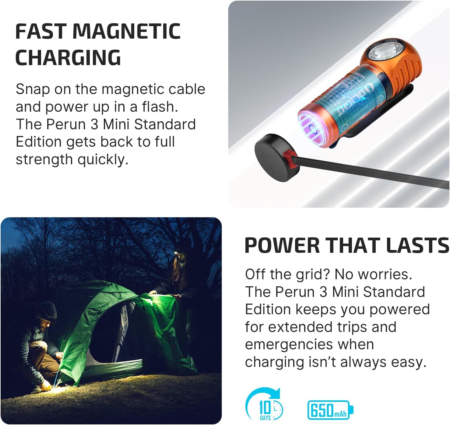 OLIGHT Perun 3 Mini Headlamp 1250 Lumens LED Head Flashlight,Rechargeable Headlight with Red Light Option,Perfect for Working, Hiking, Camping and Climbing (Cool White 5700K~6700K, Orange) - Image 7