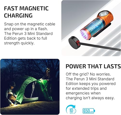 Miniatura 7 de OLIGHT Perun 3 mini linterna frontal LED de 1250 lúmenes, linterna frontal recargable con opción de luz roja, perfecta para trabajar, senderismo,