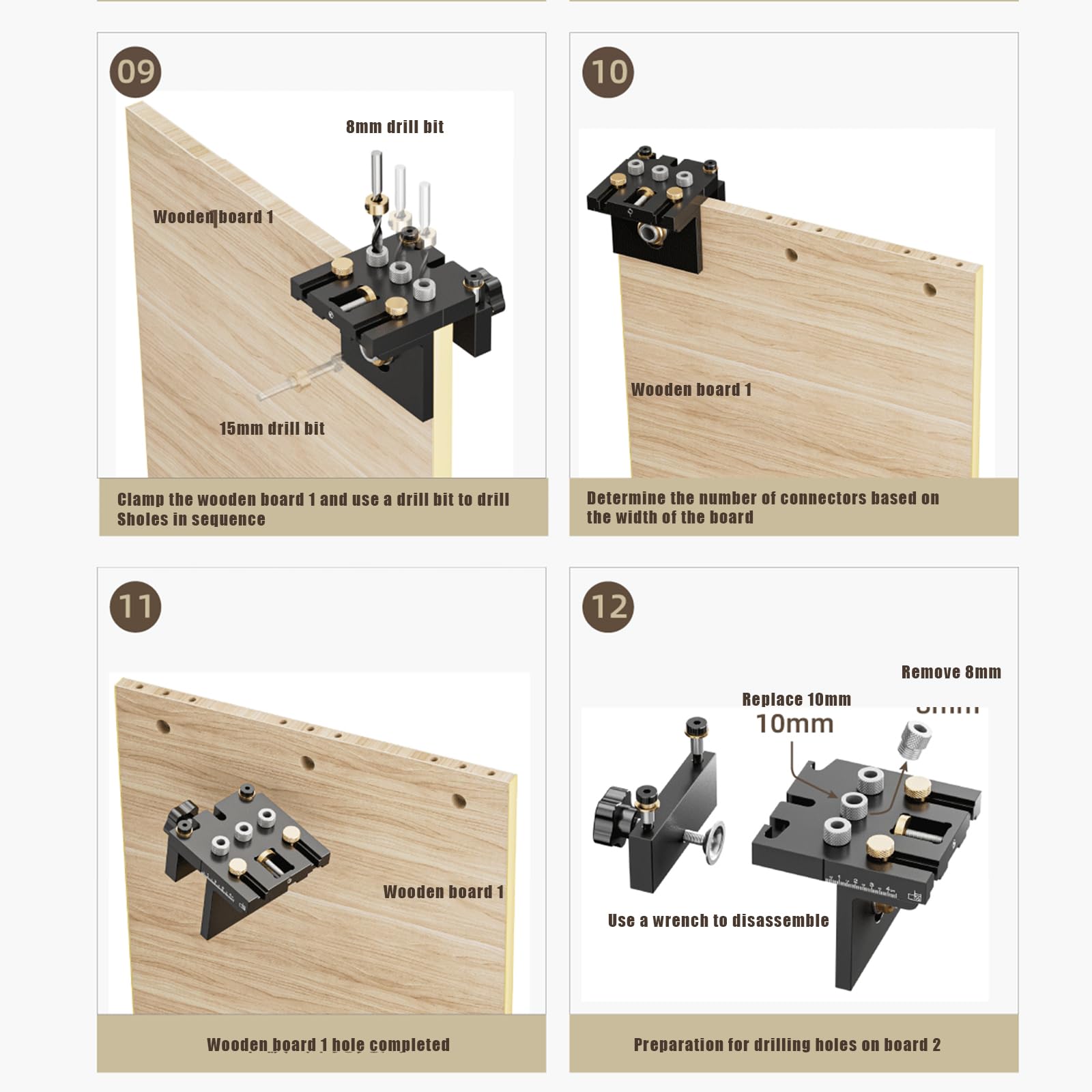 Kit 3 in 1 per fori tascabili per legno, angolo regolabile, strumento per carpenteria, localizzatore con 4 punte da trapano per la lavorazione del legno