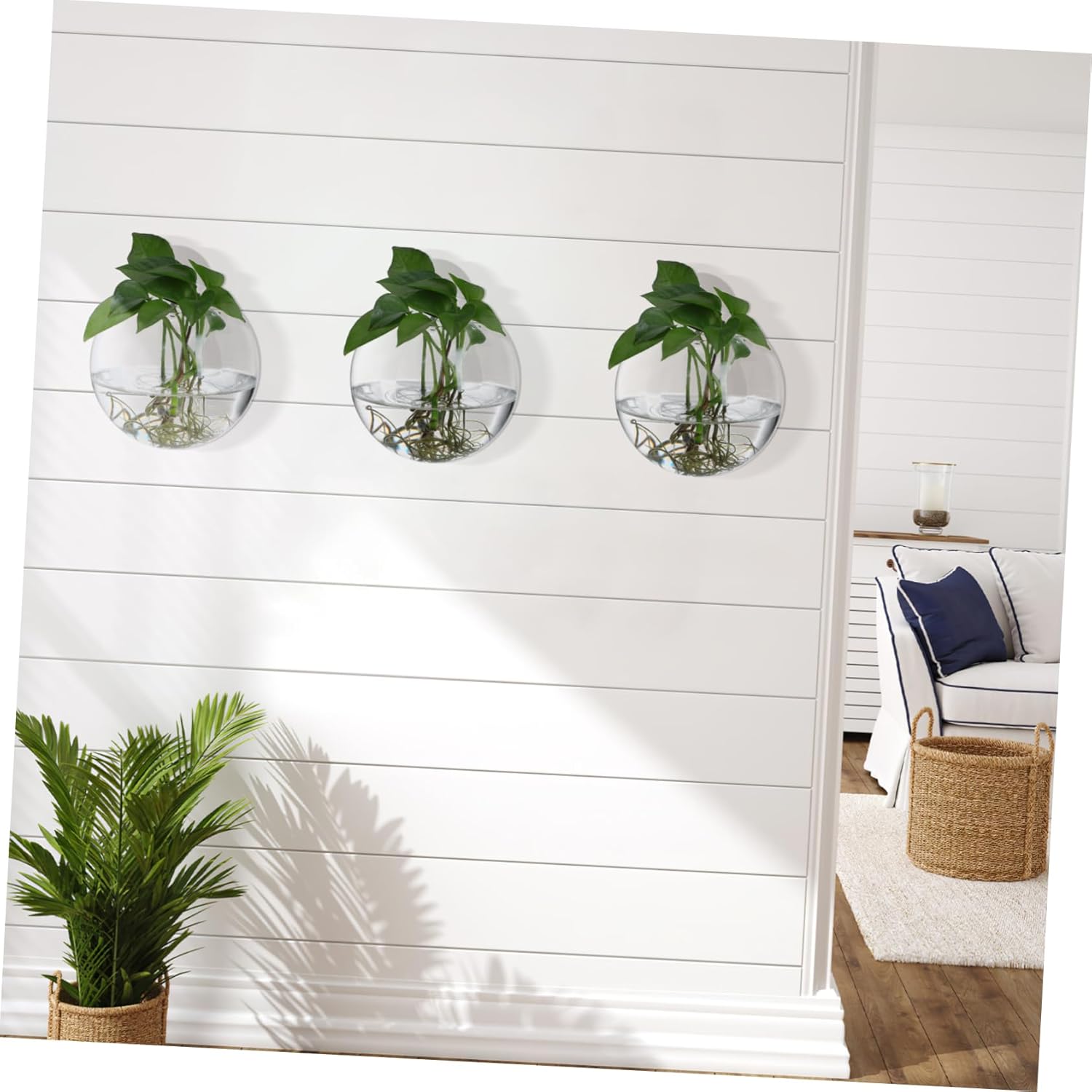 Healifty 4pcs Wall Mount Glass Planters Round Propagation Stations for Indoor Hanging Terrariums Succulent Holders Home Office Living Room Decor