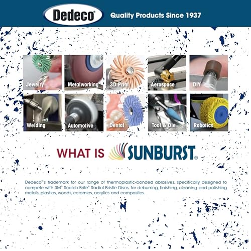 Miniatura 44 de Dedeco Sunburst - Discos de cerdas radiales (12 unidades, 7/8 pulgadas, curvados, grano 1400 durazno (extrafinos, 6 micrones), óxido de aluminio