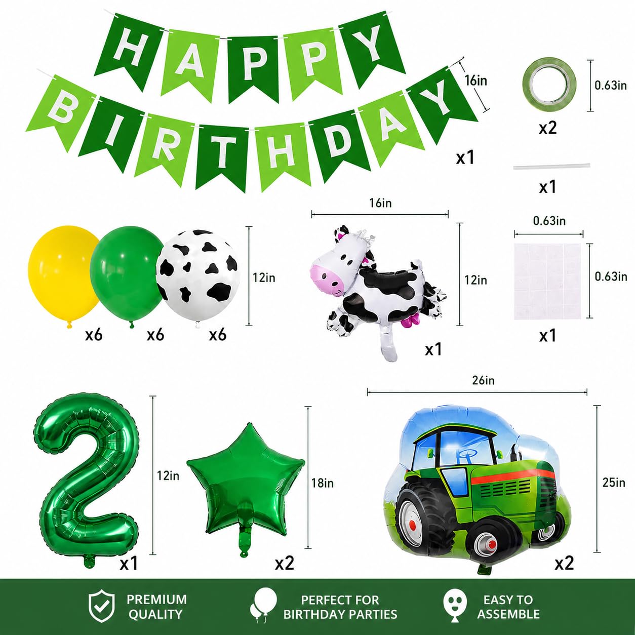 Kit di palloncini decorativi per 2° compleanno, trattore agricolo