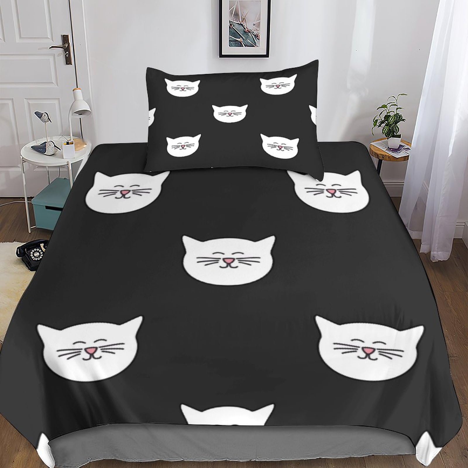 Housse de couette 3D chat hypoallergénique avec fermeture éclair pratique en microfibre