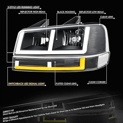 Miniatura 2 de DNA MOTORING E-Style LED DRL Faros delanteros + juego de lámparas de estacionamientogiro compatible con 03-14 ExpressSavana 1500, 03-23