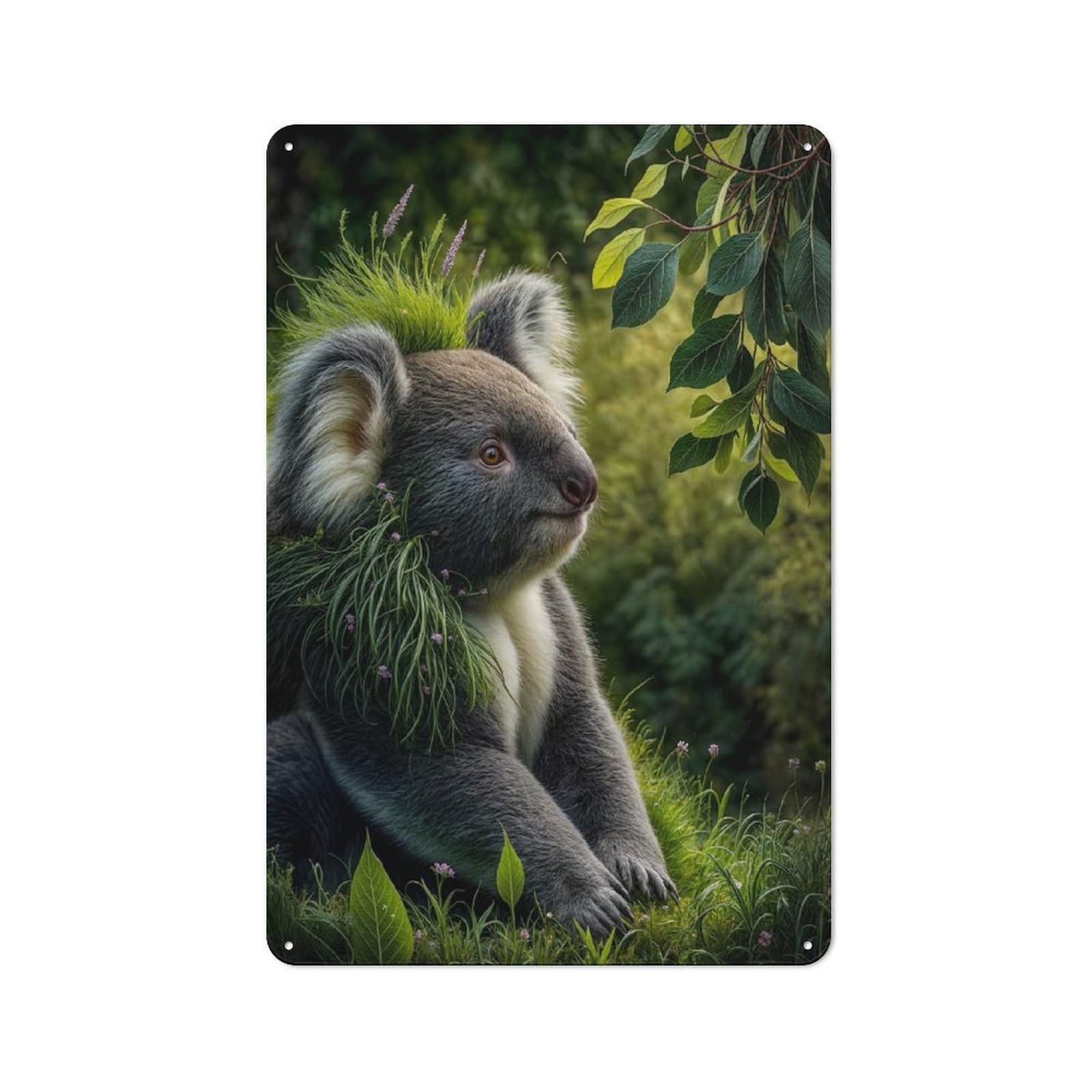 Junmoney Koala With Grass Crown Vintage Metal Wall Sign 30X20cm For Hobby Room Or Studio, For Hobby Room Decor Fans