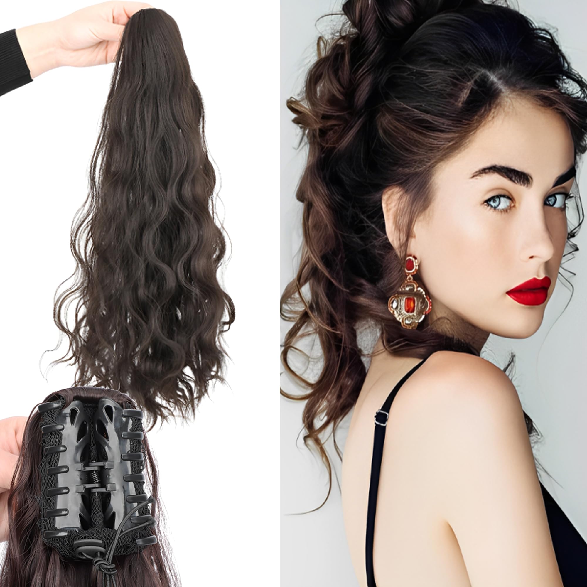 SYXLS Ponytail Extension for Women 23inch Claw Clip In Long Curly Wavy Ponytail Hair Extension