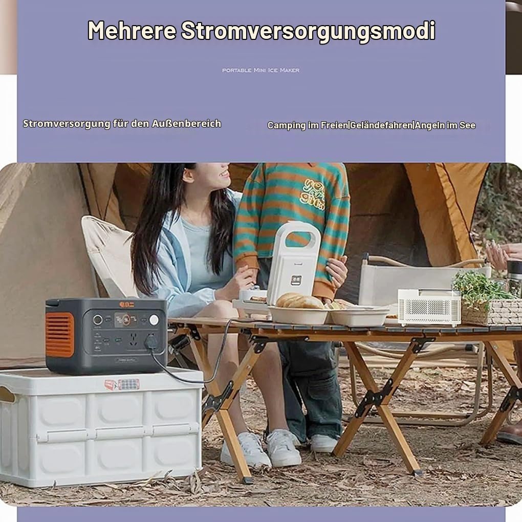 Tragbarer Mini Eisbereiter, 8 Würfel in 10-15 Minuten, kleiner 12V Tisch Eisbereiter mit AC/DC Adapter für Zuhause, Auto und Reisen (Lila)