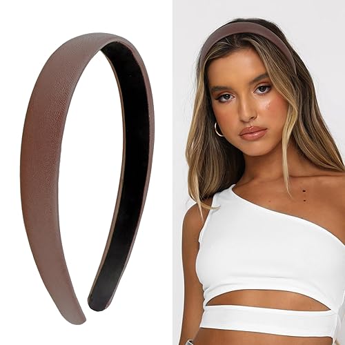 Miniatura 7 de Wecoe Diademas negras para mujer, de 0.6 pulgadas, estrechas, de piel sintética, para mujeres y niñas, antideslizantes, a la moda, bandas para el