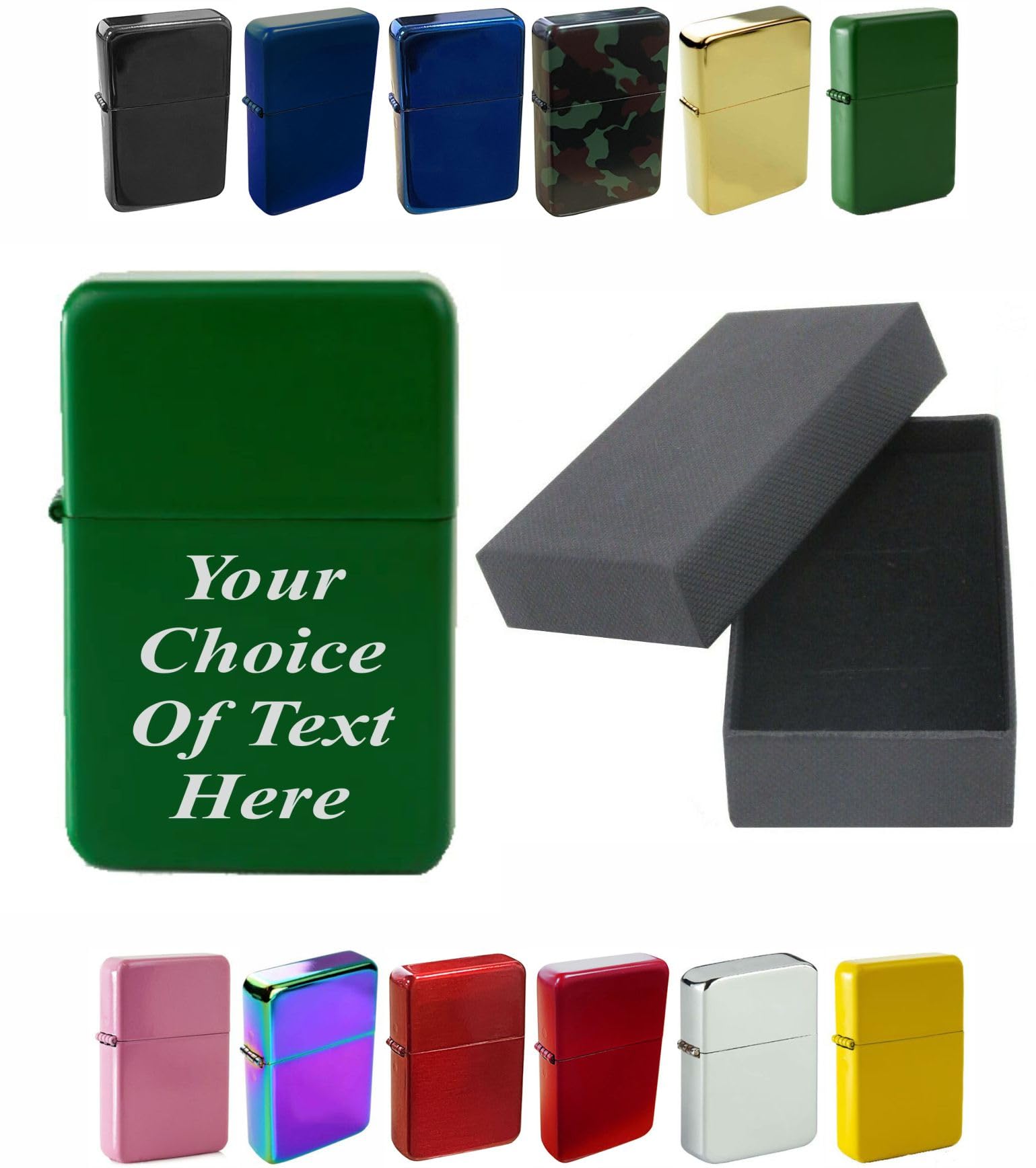Personalised Engraved Lighter for Birthday, Fathers Day, Anniversary, Choice of Colours - With Luxury Gift Box Packaging (Green)