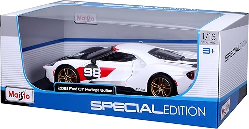 Miniatura 7 de Maisto Ford GT #98 White Heritage Edition 1/18 Modelo de coche fundido a troquel 2021