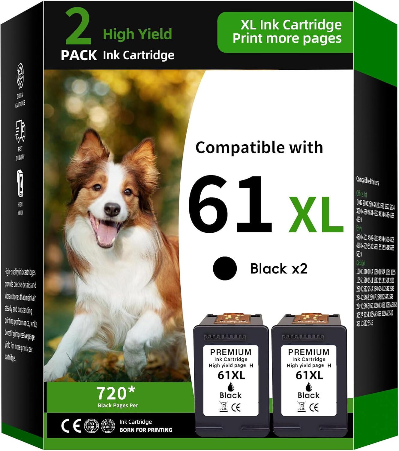 61XL Ink Cartridge 2-Pack Replacement for HP 61 Combo Pack Compatible with HP 5530 4500 2620 4630 2540 4502 3050 1510 4632 4501 2542 2514 3510 4635 3050a 5535 4610 1000 1010 Printer Ink (2 Black)