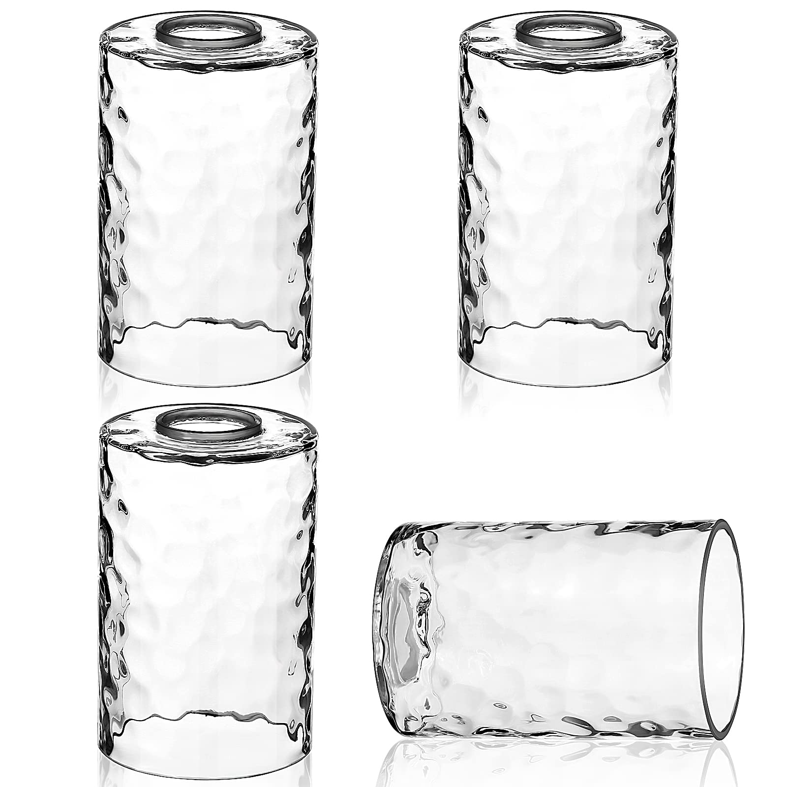 Clear Seeded Glass Shades Clear Cylinder Glass Lamp Shade, 5.7 Inch Height, 3.9 Inch Diameter, 1.65 Inch Fitter, Light Covers Glass Shade Replacement for Light Fixtures (4, Hammered)