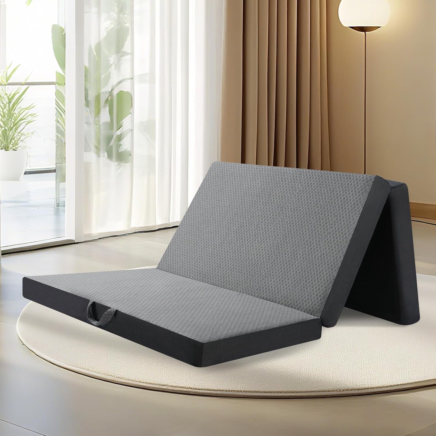 Colchón triple plegable tamaño matrimonial, mango triple de espuma viscoelástica y parte inferior antideslizante, silla plegable portátil para sofá