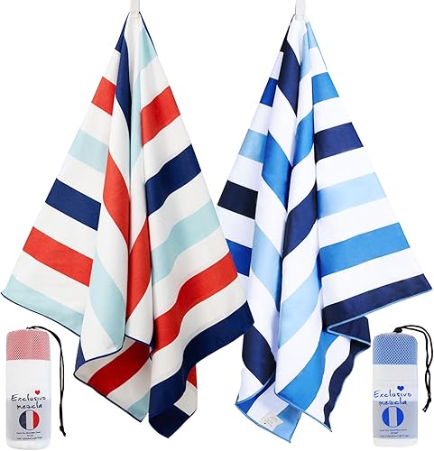 Exclusivo Mezcla 2 toallas de playa de microfibra de gran tamaño, rayas, repelente a la arena, deportes y nataciónpiscina toalla para niños y