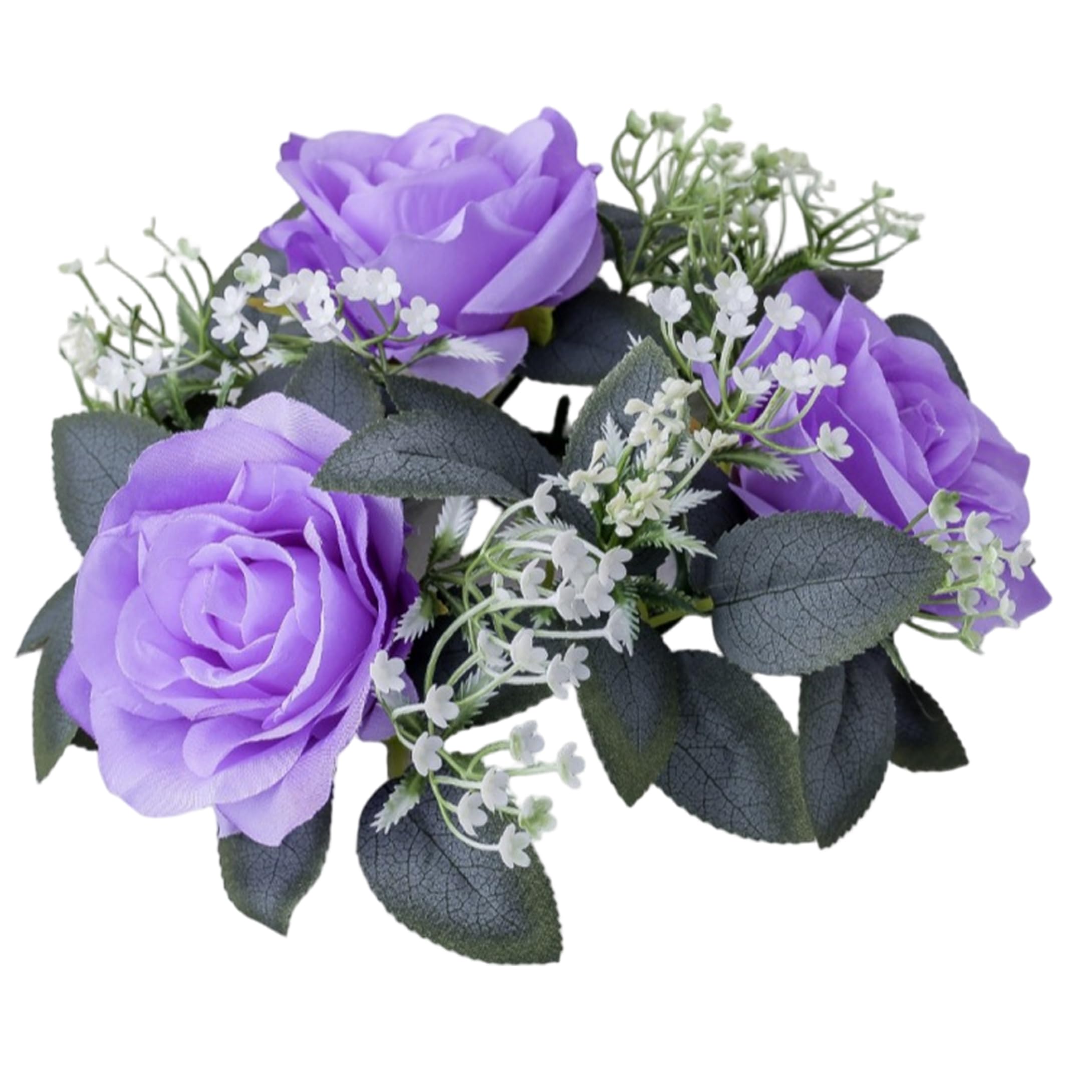 Uanqfegy Candle Rings, Exquisite Candle Wreaths with Artificial Roses & Greenery, White Centerpieces for Wedding Home Decor(Purple)