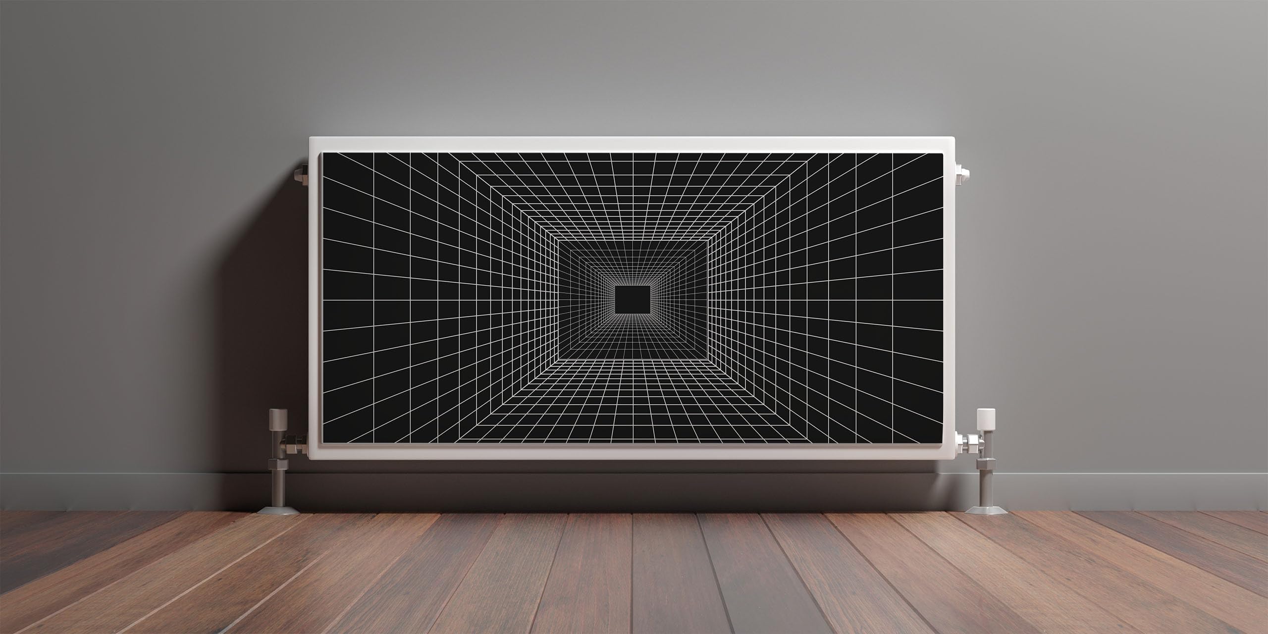 Muralo Cache-Radiateur Tunnel Abstrait Noir Aimanté Déco - 80x60 cm