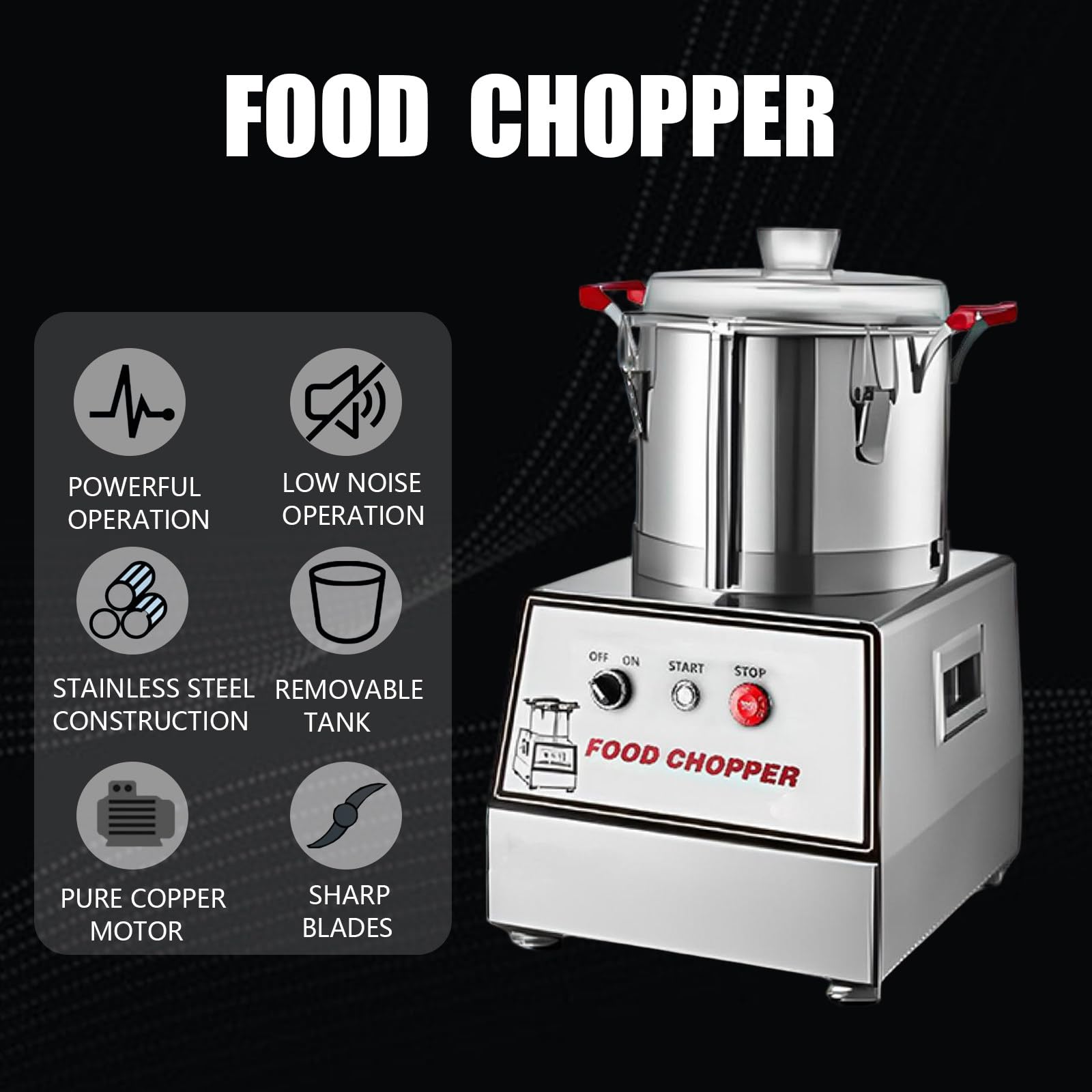 Robot da Cucina Professionale con capacità 5L/7L/10L/15L - Tritatutto Elettrico 1400W in Acciaio Inox 201, Multifunzione per Bar, Ristoranti e attività di Ristorazione Collettiva 5L