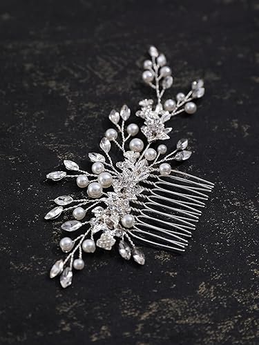 Miniatura 4 de Accesorios para el cabello de boda nupcial, ramitas de perlas y peine de flores blancas, enredaderas para bodas, fiestas, novias, mujeres, niñas,