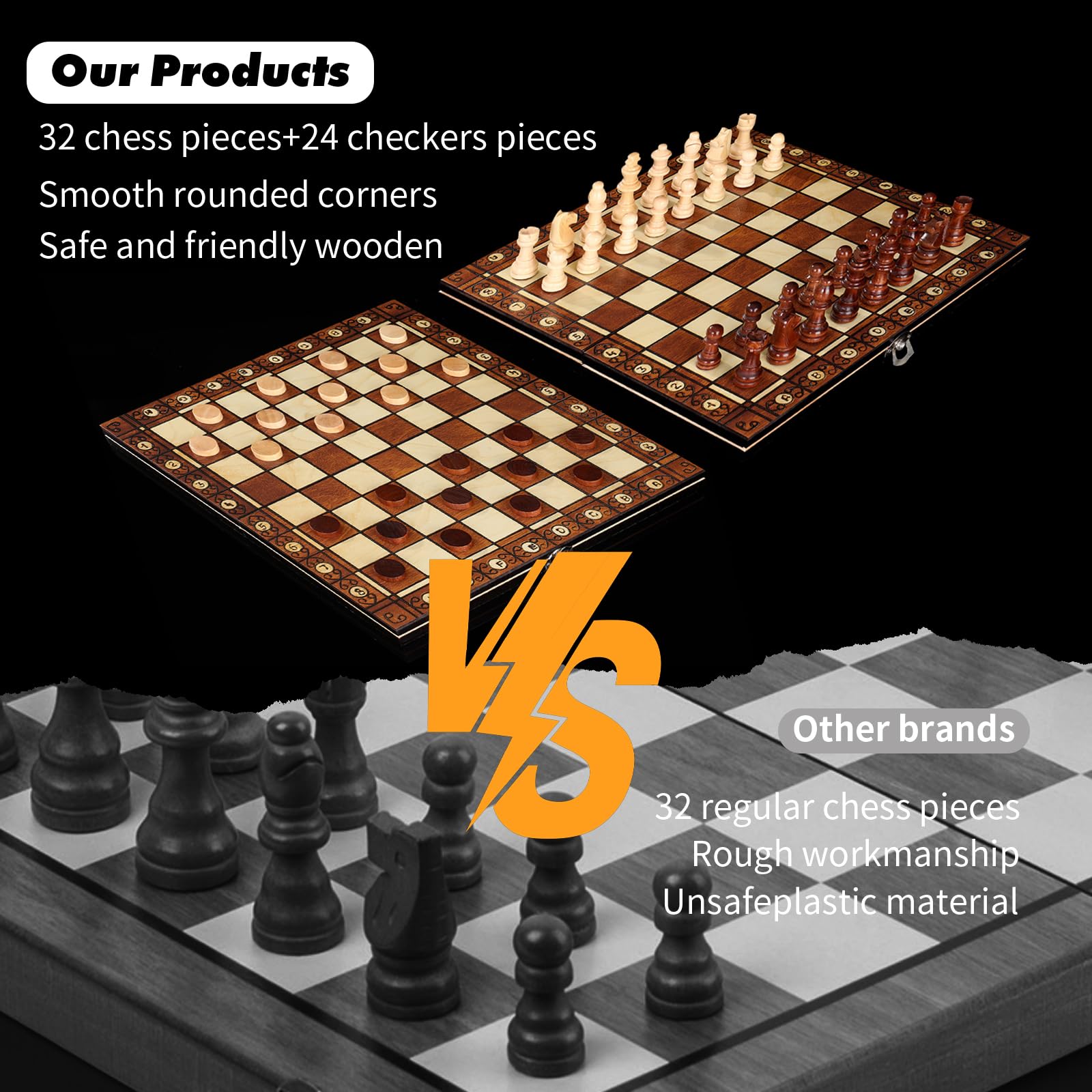 Magnetyczne Szachy 3 w 1 Drewniane, 29x29cm, Szachy, Backgammon, Składana Plansza do Nauki i Interaktywnej Zabawy, Idealne dla w Podróży, Rodziny i na Prezent