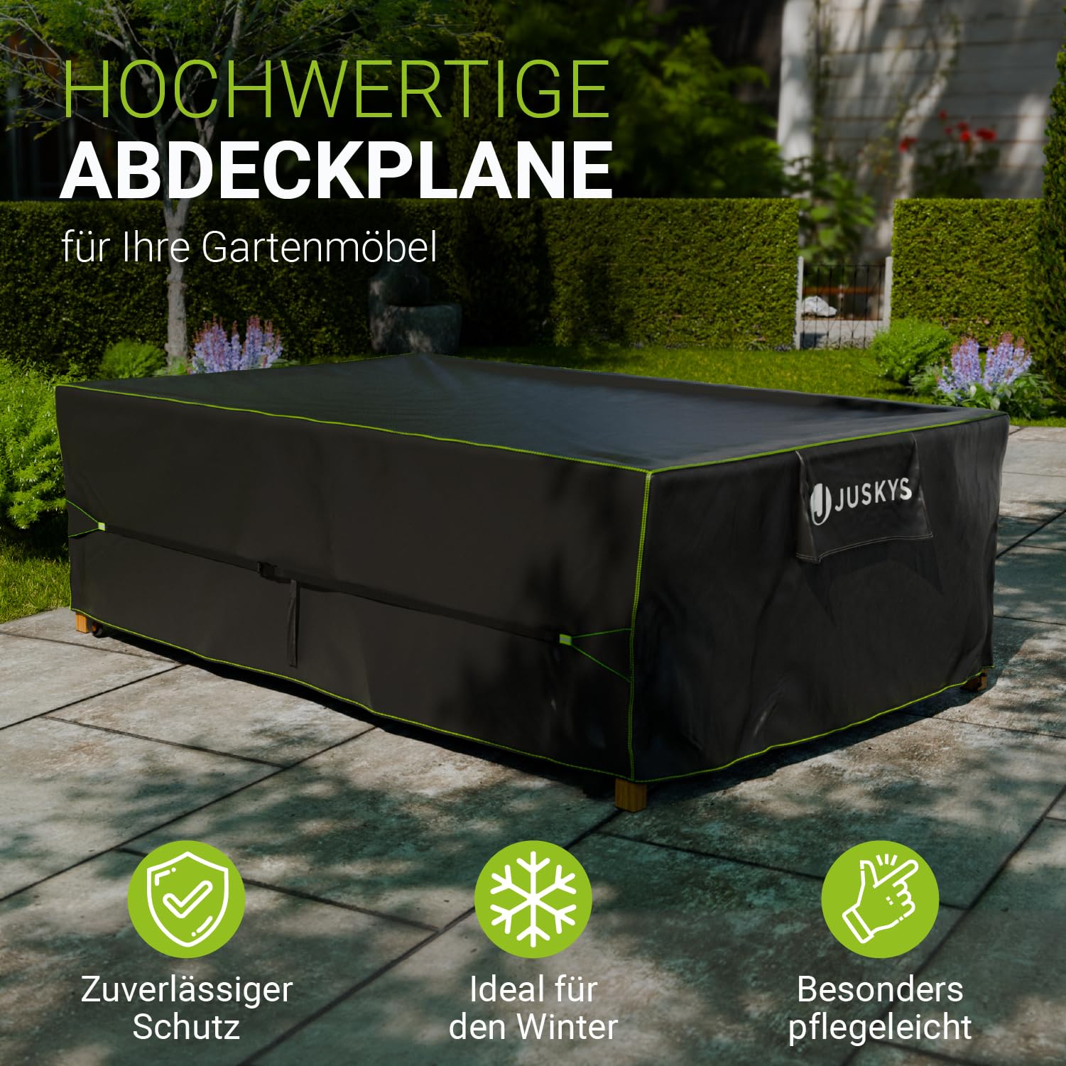 Juskys Gartenmöbel Abdeckplane CoverSafe Pro 300x200x90 cm - winterfest & wasserdicht - Schutzhülle für Gartentisch, UV-Schutz, Abdeckhaube Gartentisch