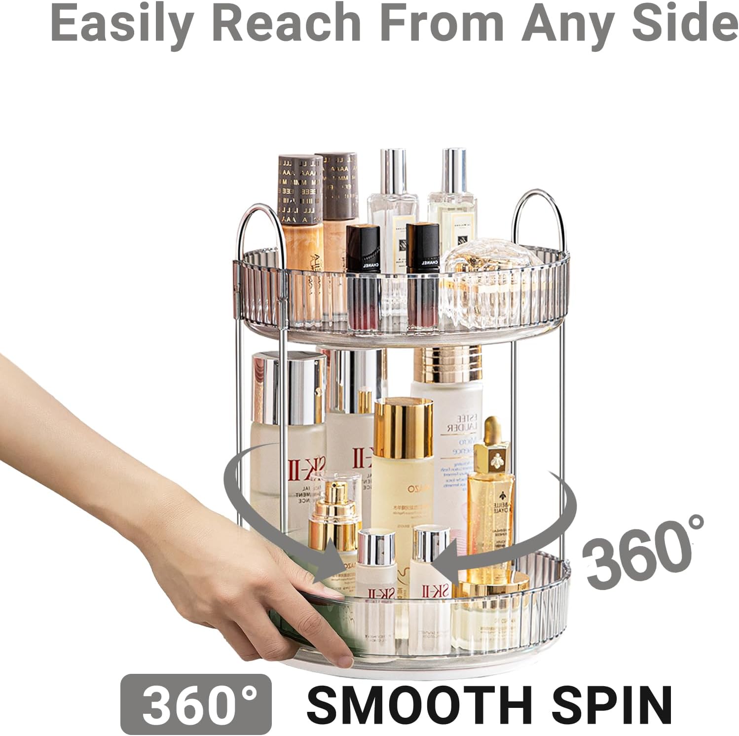 360 Rotating Makeup Organizer for Vanity,Bathroom Countertop Organizer,Spinning Perfume Organizer&Vanity Organizer(Grey-2 Tier) - Image 3