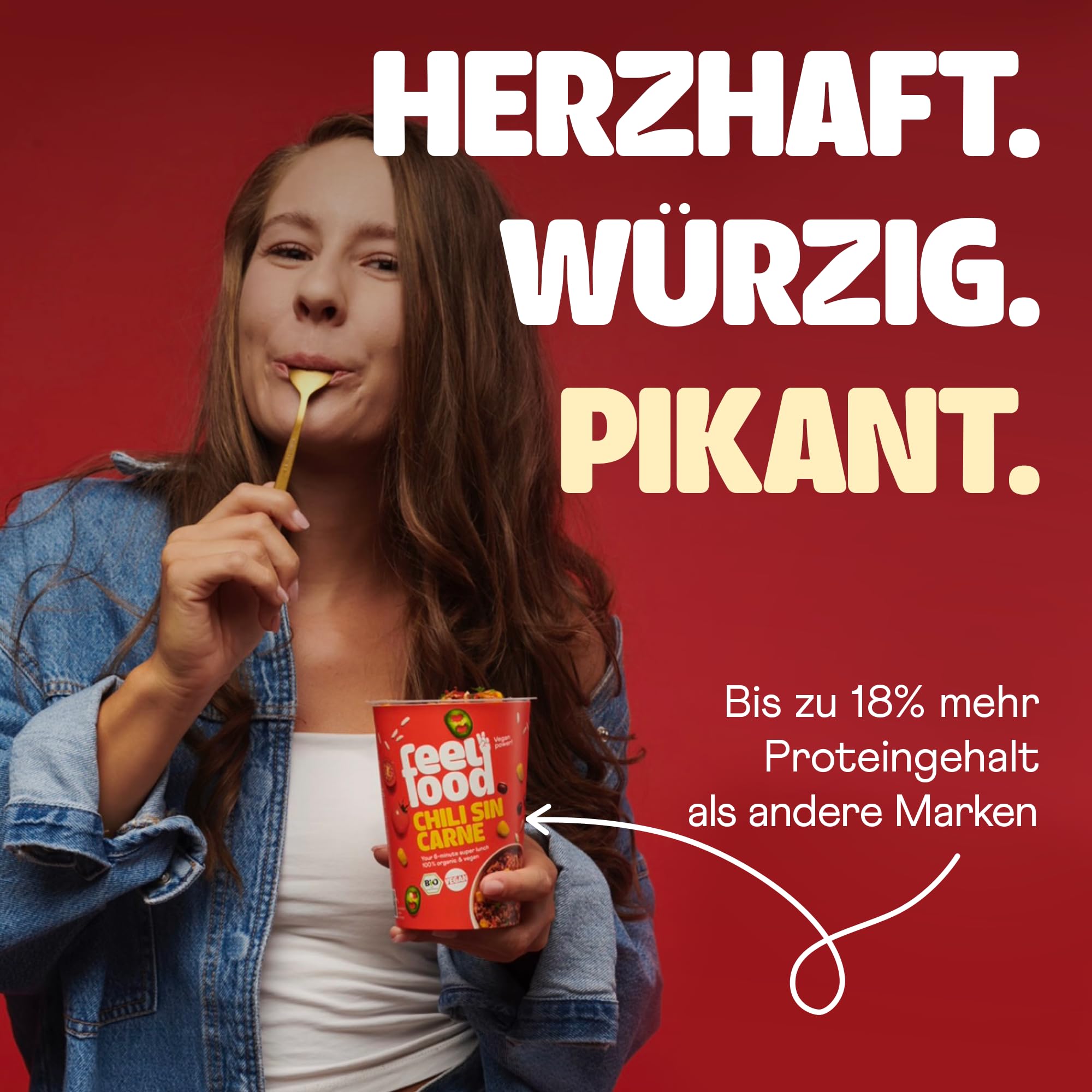 Feel Food – BIO Instant Lunch Chili Sin Carne vegan 8er Probierpaket – Fertiggericht mit Sonnenblumenprotein-Geschnetzeltem, Reis, Bohnen, Mais etc. – Schnell & sättigend – Ohne Konservierungsstoffe