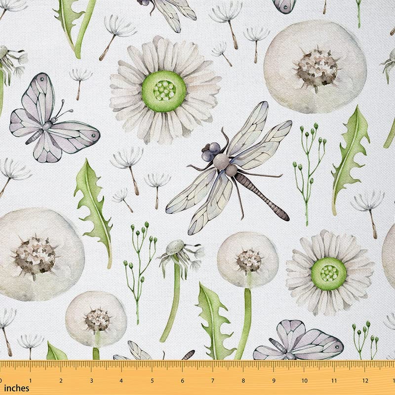 Dragonfly Upholstery Fabric for Chairs Gifts for Women Cute Daisy Fabric by The Yard Wild Animal Botanical Floral Printed Decorative Fabric for Upholstery and Home DIY Projects 2 Yards (L184*W150cm)