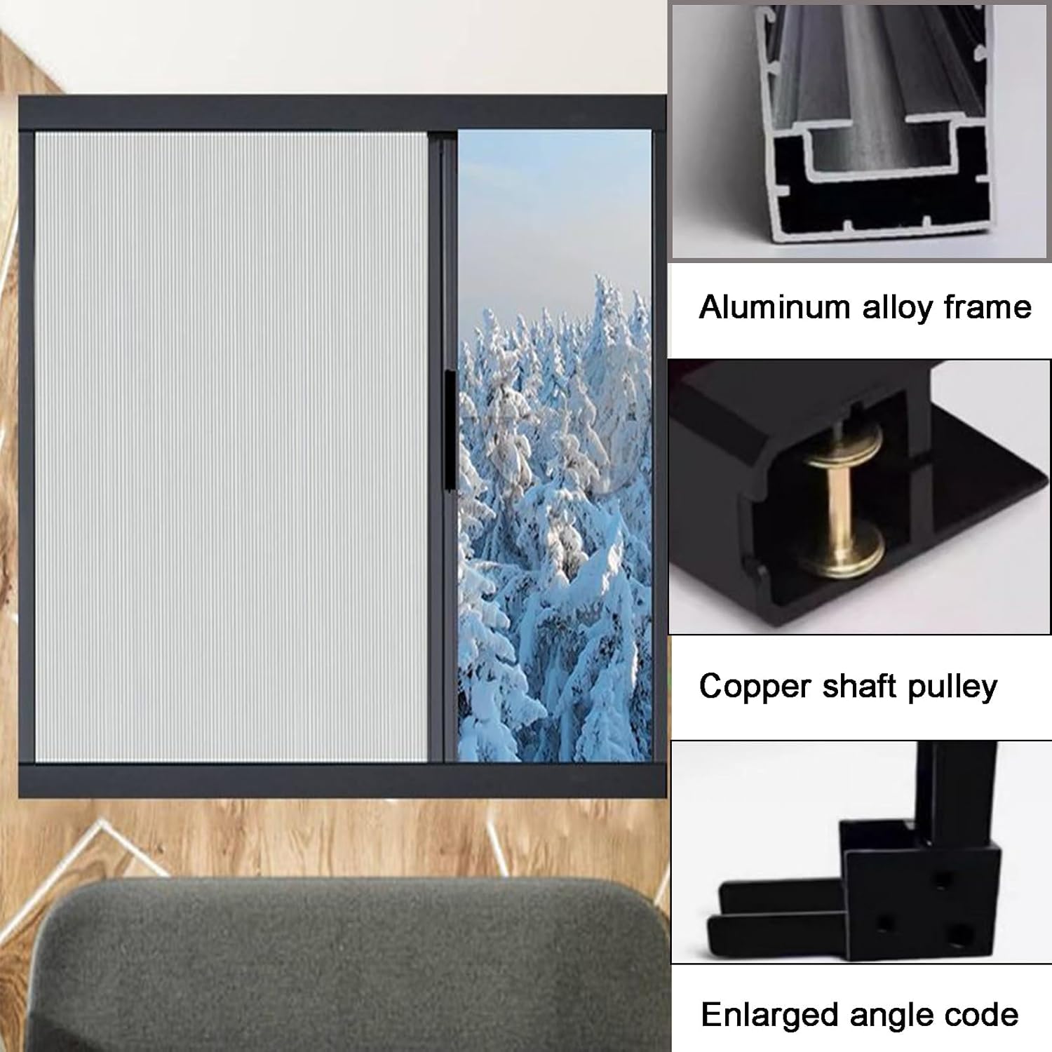 Interior Blackout Blinds, Accordion Extendable Blackout Window Shade, Aluminum Track Waterproofs Heat Insulation Curtain for Bedroom, Bathroom(120X140CM)