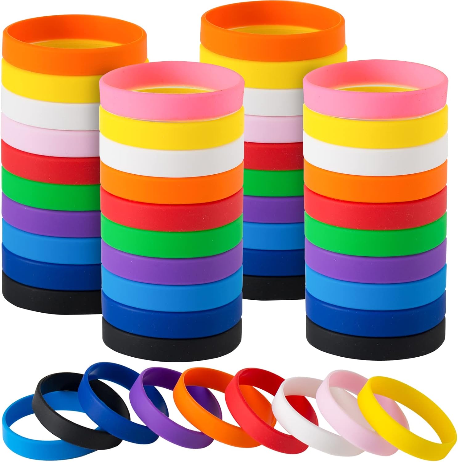 100 pcs Rubber Bracelets Wristbands Colored Blank Bracelets Silicone Wristbands for Men Women Teen
