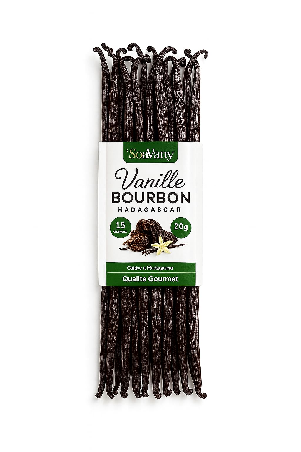 Vainilla Bourbon de Madagascar - 15 vainas Premium 20 cm - Calidad Gourmet, Alta humedad, Aroma rico y natural - Vainas frescas SoaVany para repostería, ron arreglado, postres