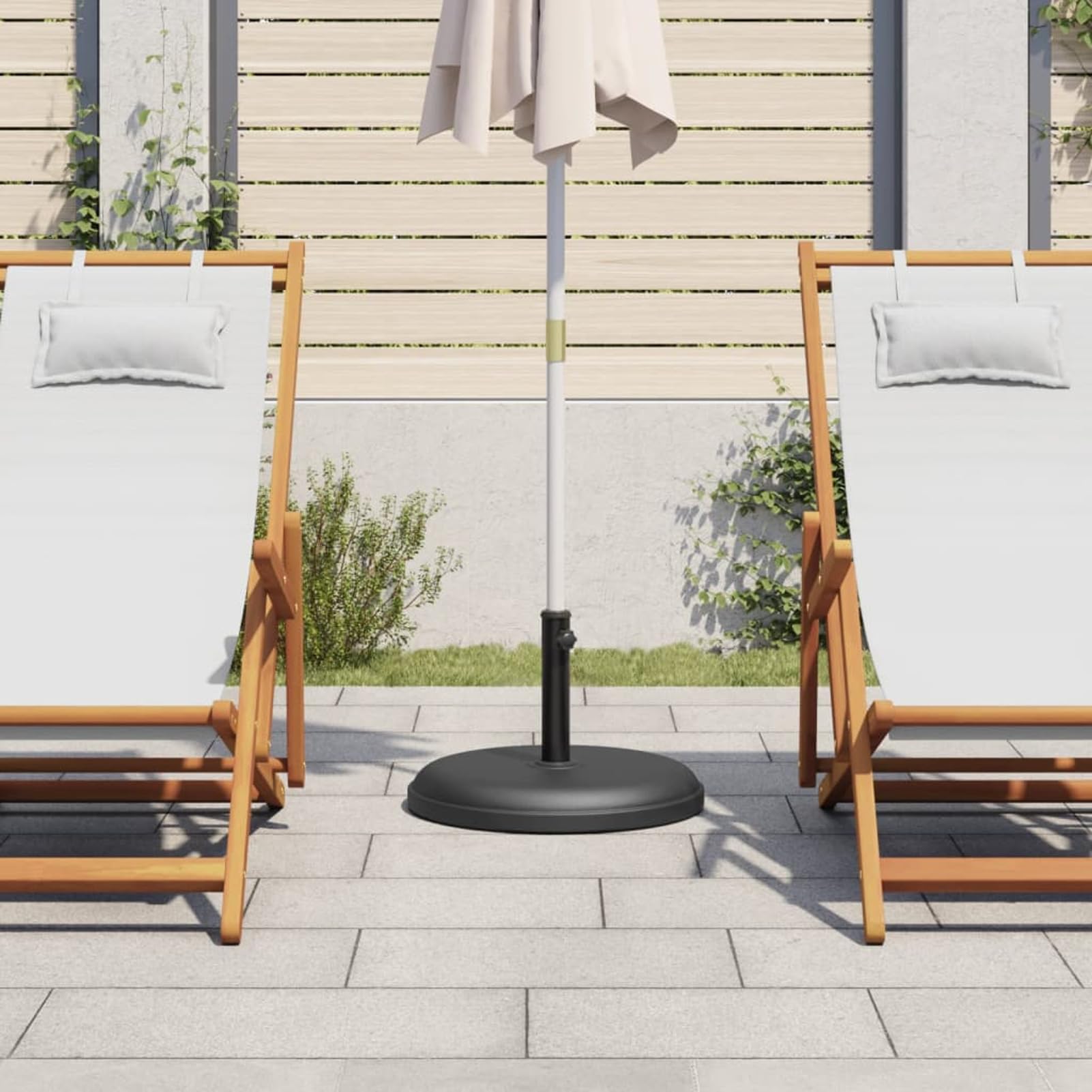 Gecheer Base per Ombrellone, Stabile e Robusta con Manopola di Fissaggio, Ø49,5 cm x 32 cm, Plastica e Cemento con Tubo in Ferro, Adatta a Pali da 32/35/38 mm, per Esterno e Terrazza