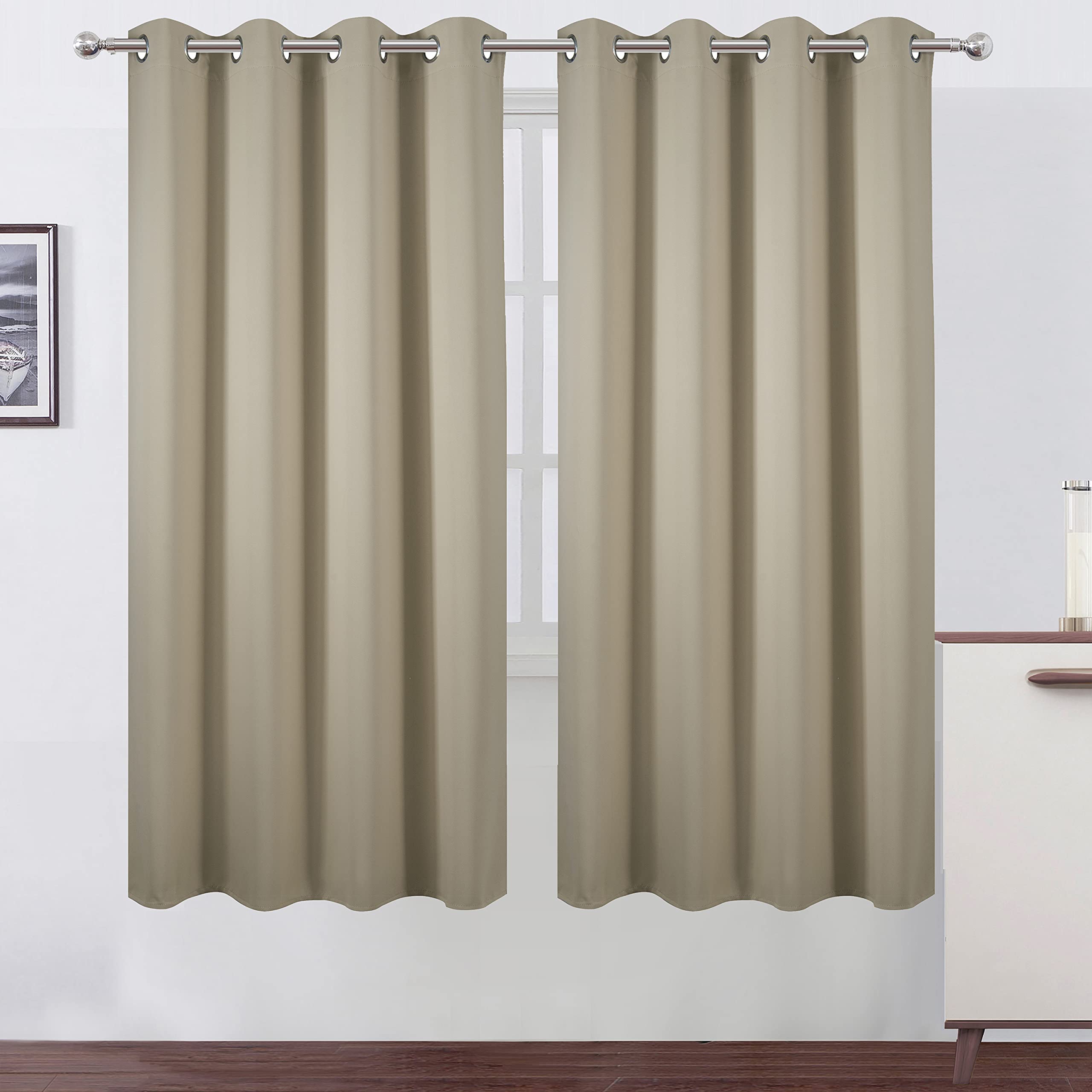 LEMOMO Beige Thermal Blackout Curtains/52 x 72 Inch/Set of 2 Panels Room Darkening Curtains for Bedroom