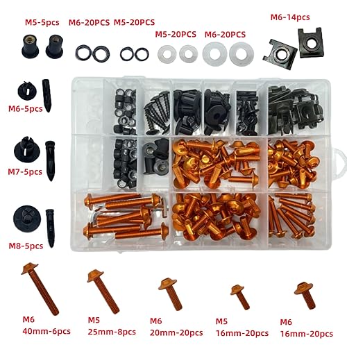 Miniatura 9 de Kit de 210 pernos de carenado de motocicleta, aleación de aluminio, tornillos M5 M6, tornillos de fijación universales coloridos, kit de clips de