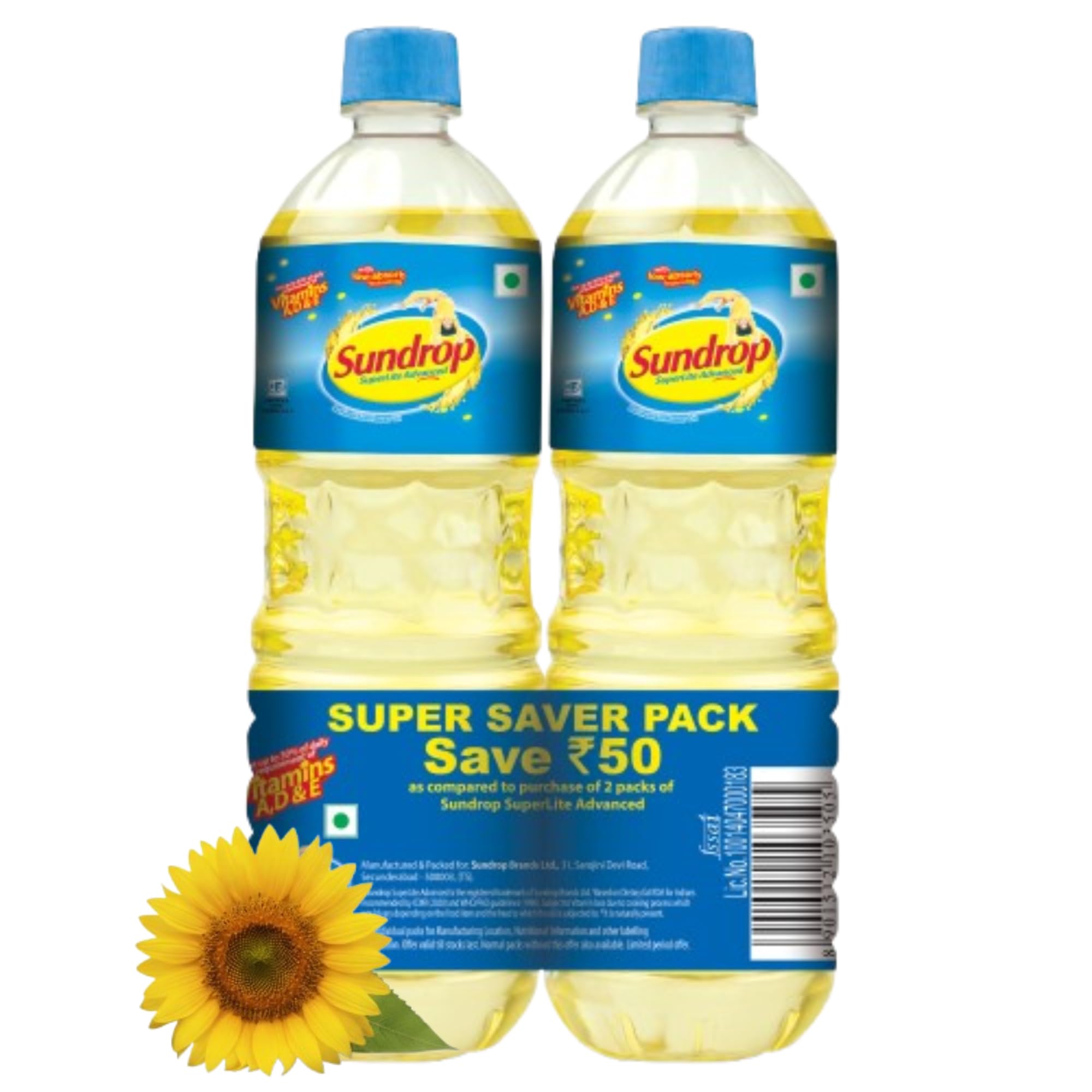 Sundrop Superlite Advanced Sunflower Oil, 1700g (850g -Pack of 2, Super Saver Pack)